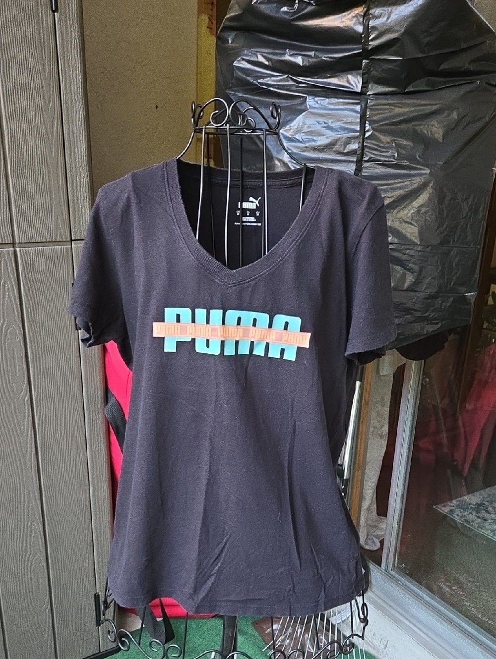 Puma Black Short Sleeve Logo Tee with Teal and Peach Accents
